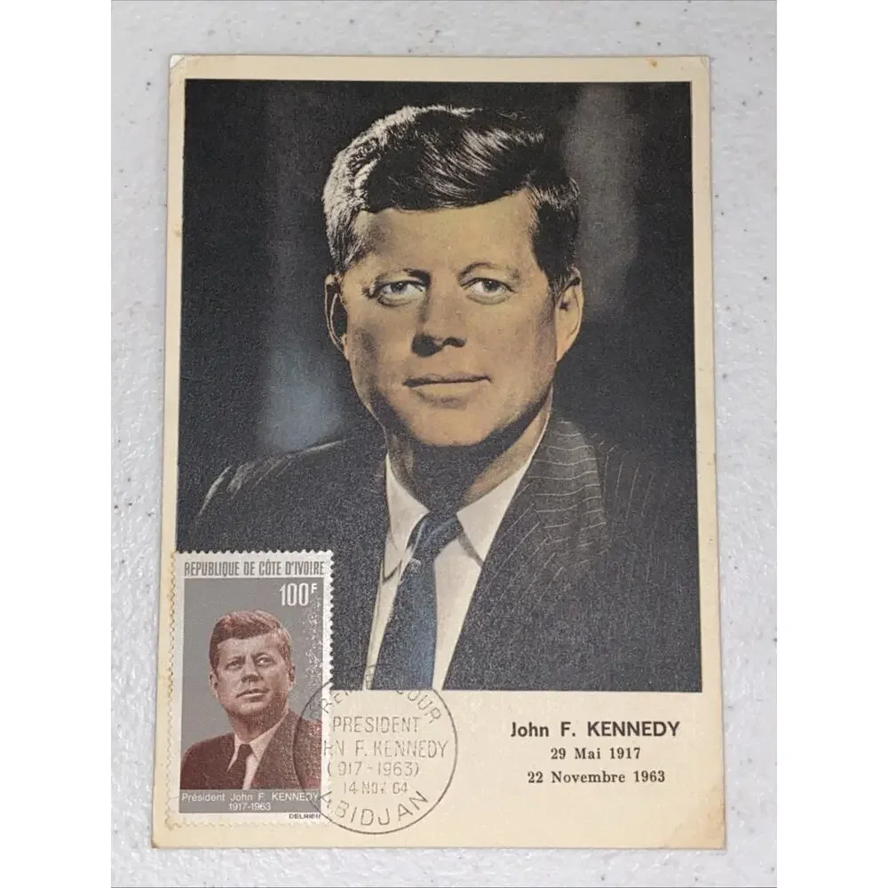 JFK‎ John F Kennedy Memorial Postcard 1964 Stamped 100f Abidjan Ivory Coast RARE